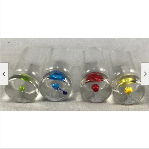 Set 4 Hand Blown Multi Coloured Bubble Base Shot Glasses Barware Weighted 3" - Picture 3 of 5